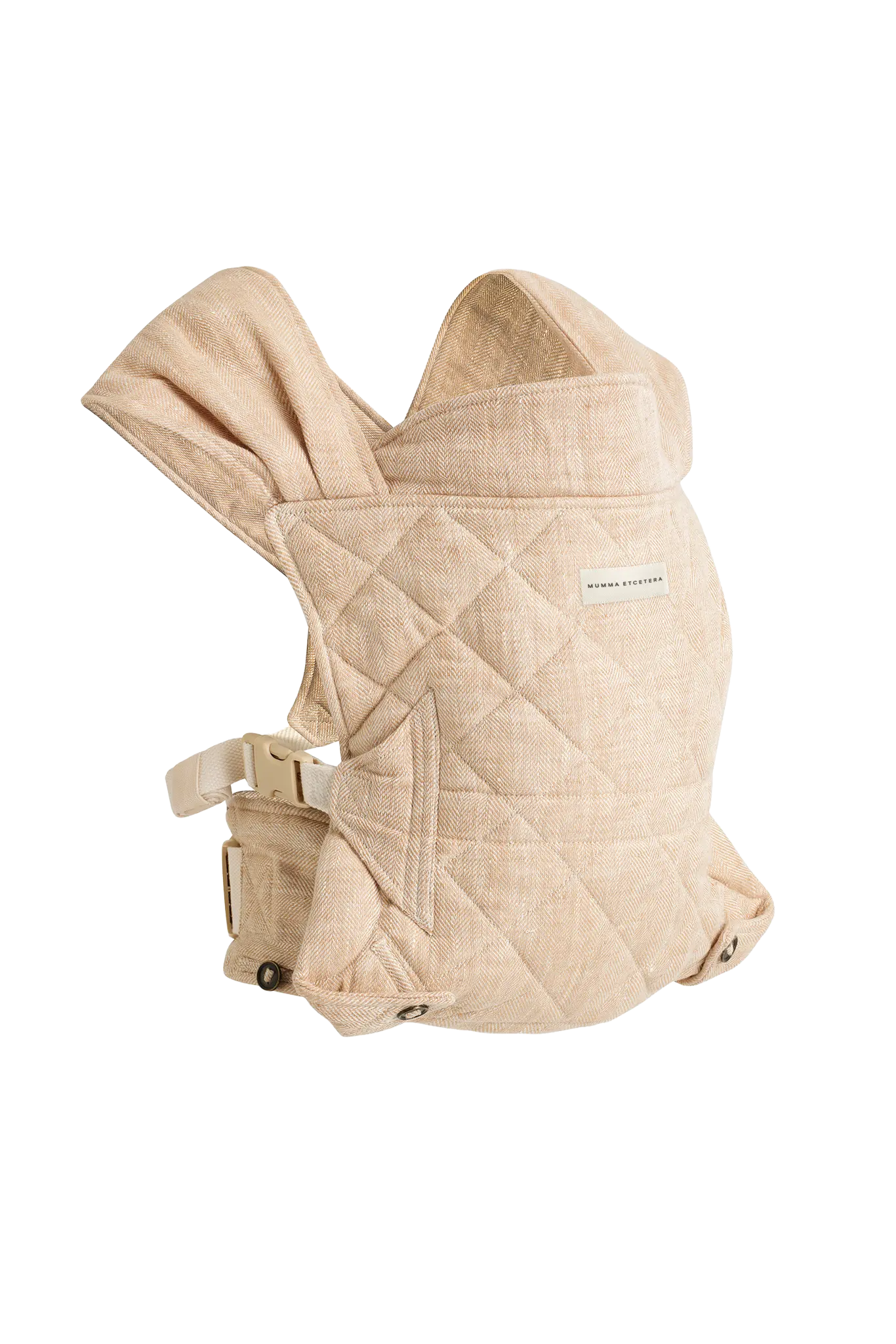 Mumma Etcetera Daily Carrier in Meadow, oatmeal handwoven linen baby carrier with quilted body panel