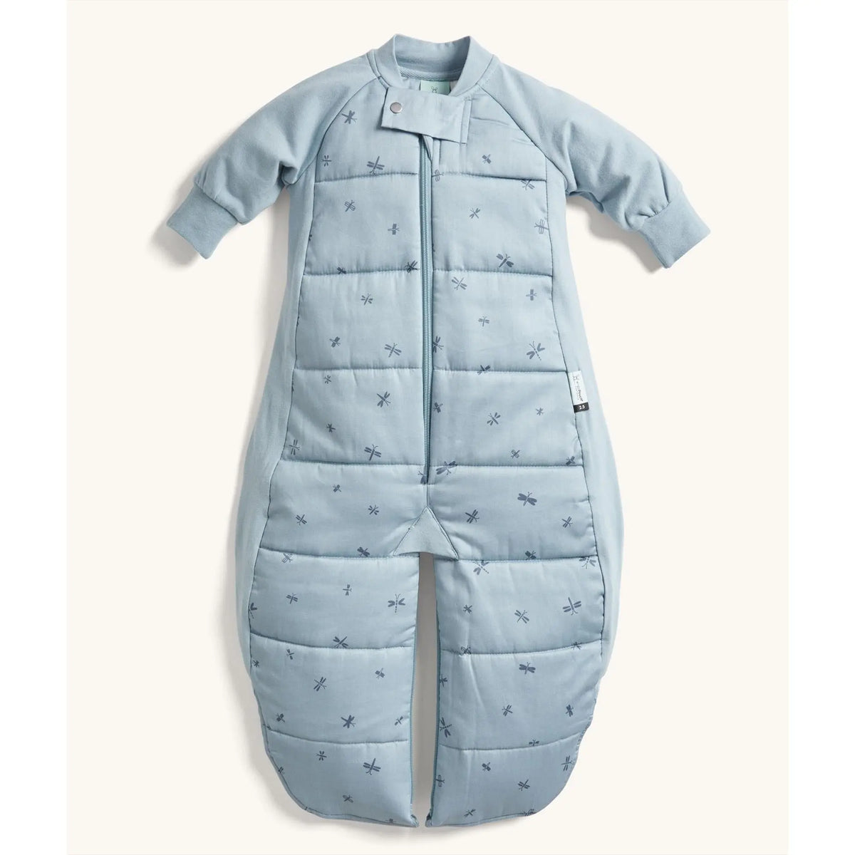 ergoPouch Sleep Suit Bag 2.5 TOG in Dragonflies print, shown in sleep suit mode with legs