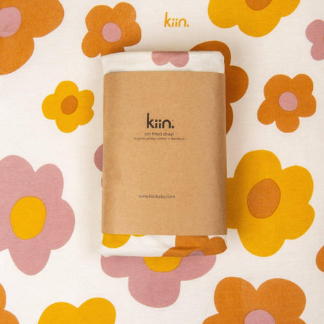 Kiin Baby Organic Cot Sheet - Rainbow Ivory Umber
