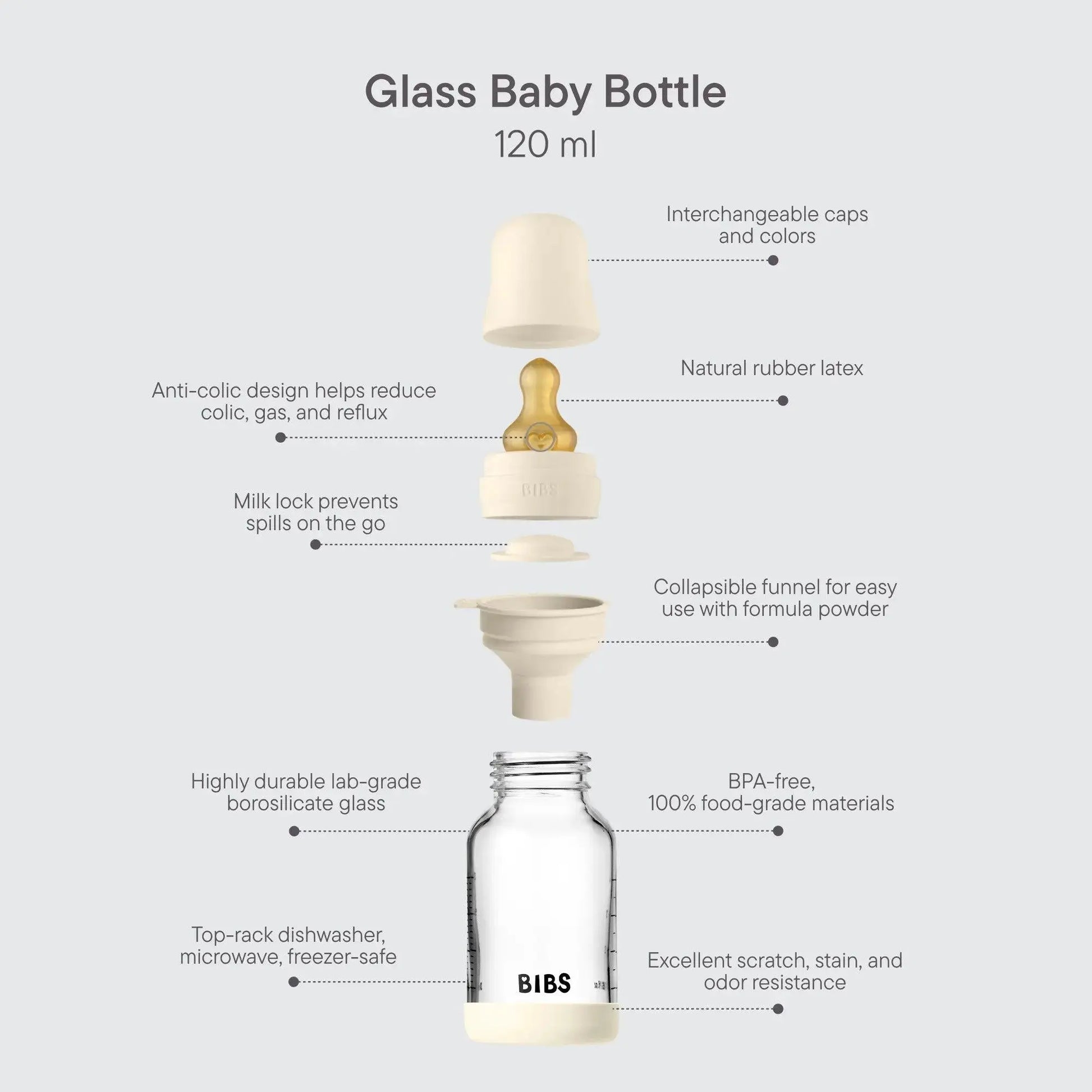 Baby Glass Bottle Set 120ml Latex - Ivory