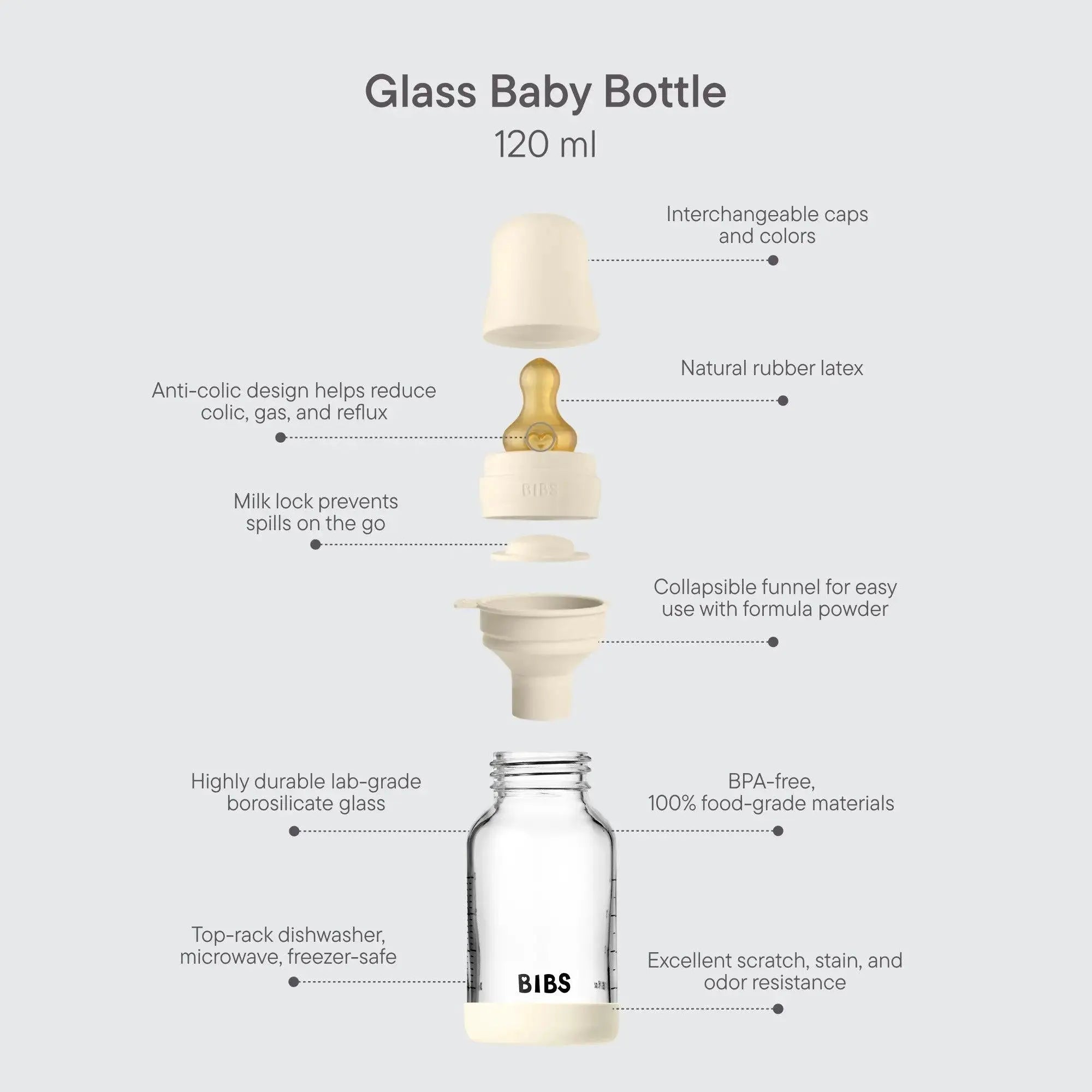Baby Glass Bottle Set 120ml Latex - Ivory