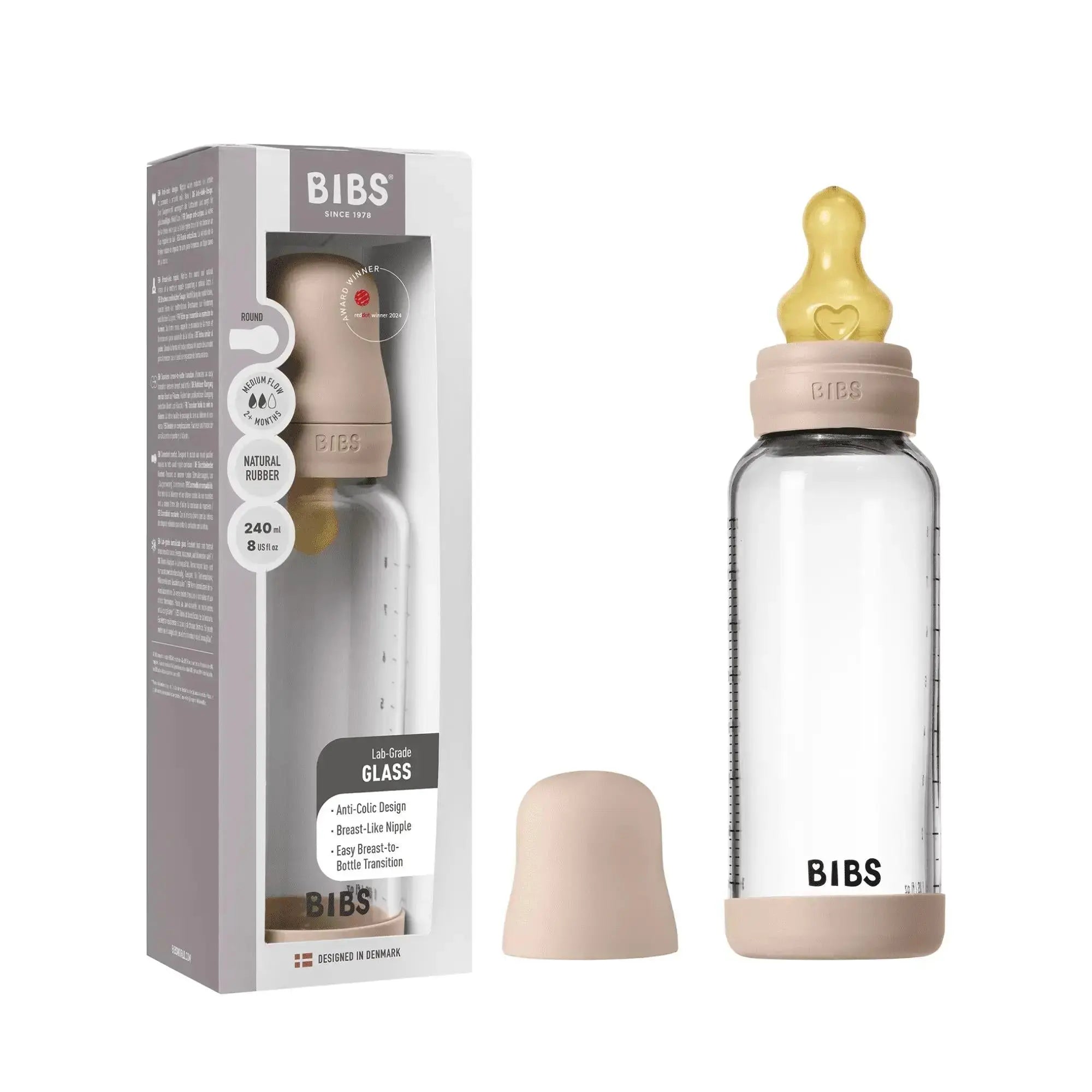 Glass Baby Bottle Complete Set 240ml Latex - Blush (ETA Mid August)