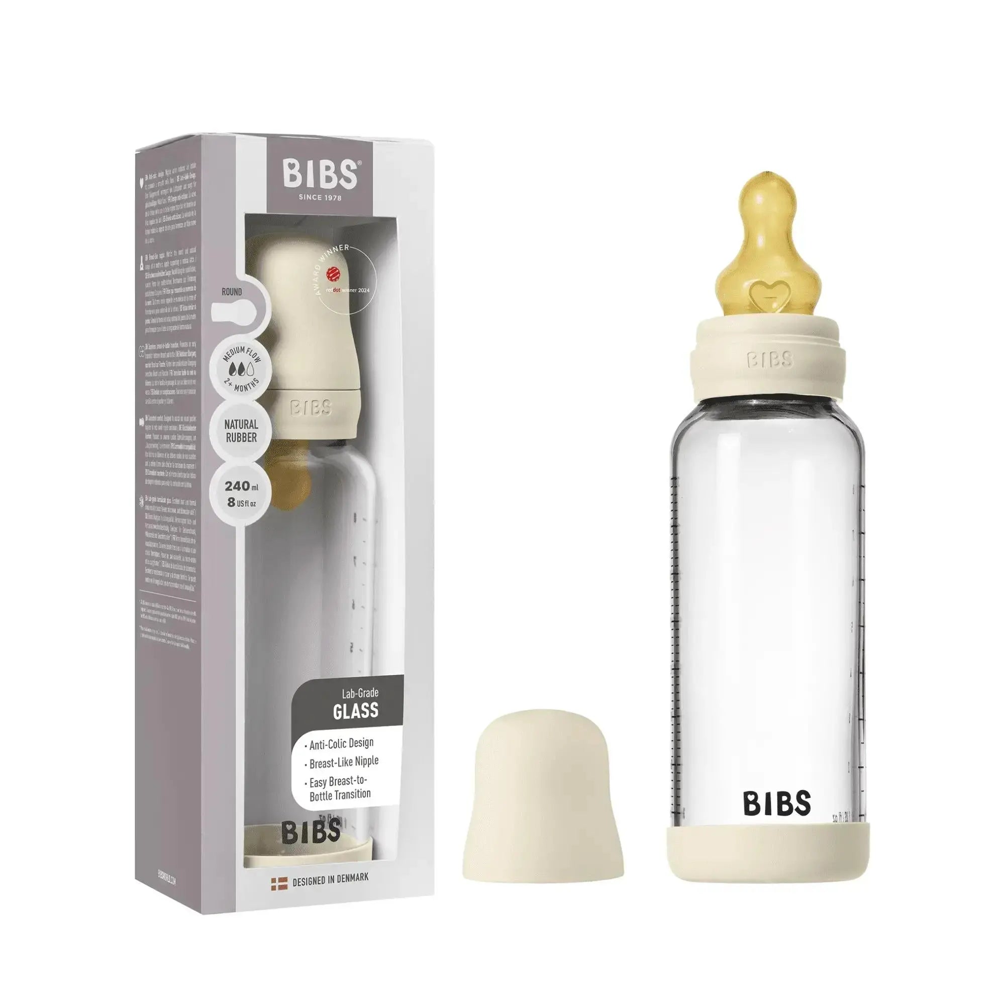 Glass Baby Bottle Complete Set 240ml Latex - Ivory