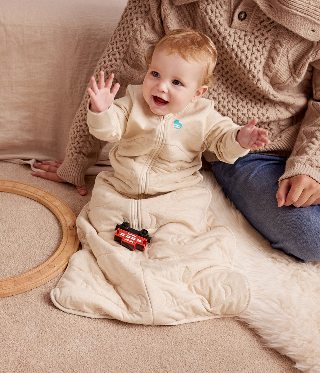 Love to Dream Sleep Bag Long Sleeve 3.5 TOG Cotton Oatmeal — lifestyle sleep scene