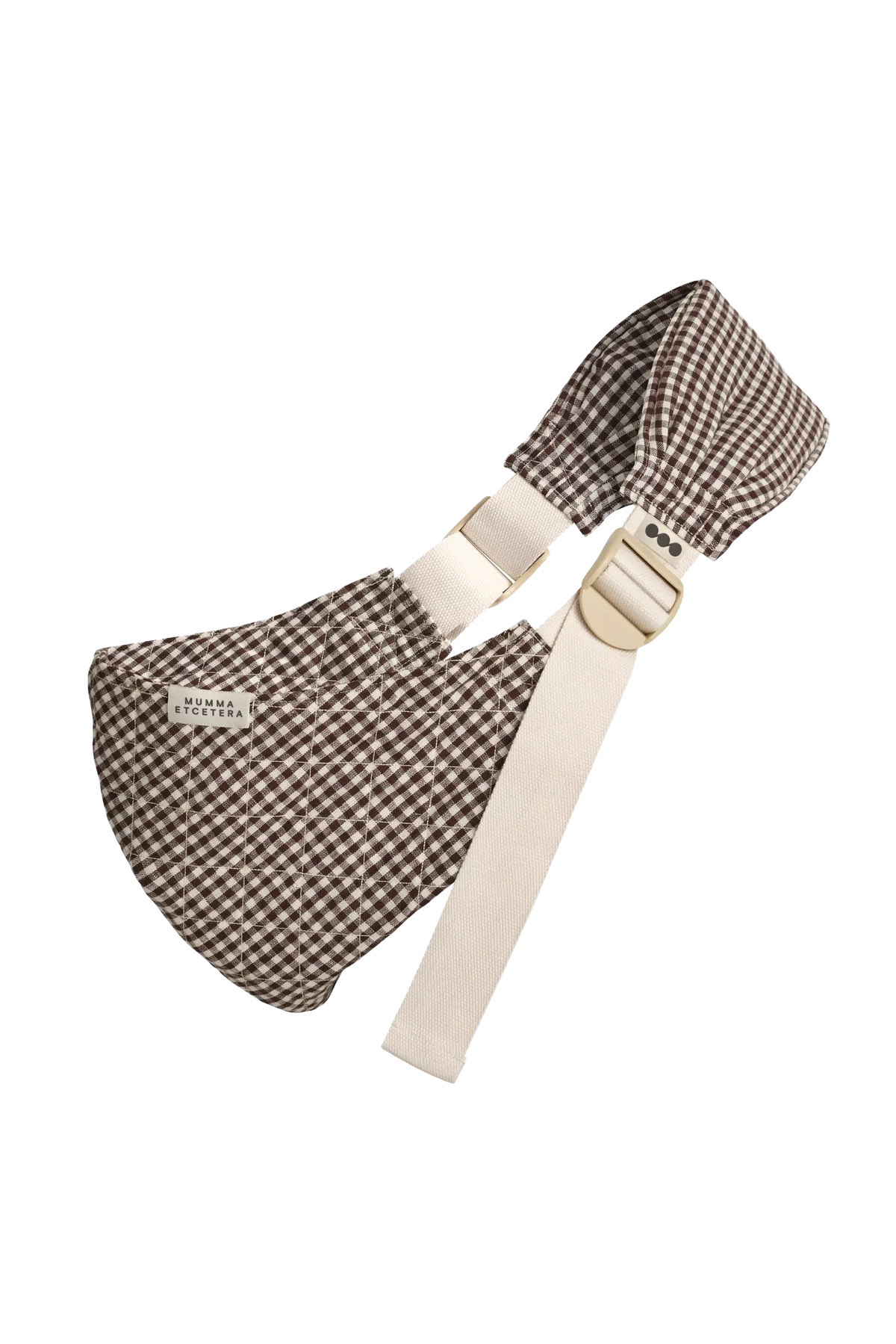 Mumma Etcetera Hipsy Carrier in Elston, brown and cream gingham handwoven linen toddler hip carrier