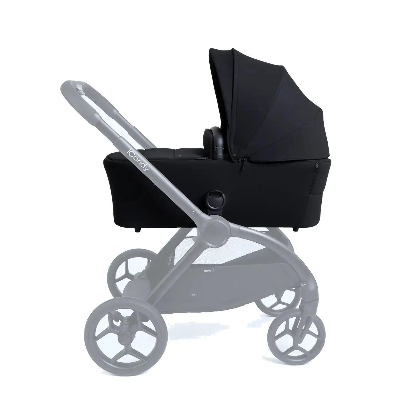 iCandy Core 2 Carrycot in Black — side view showing external ventilation panels