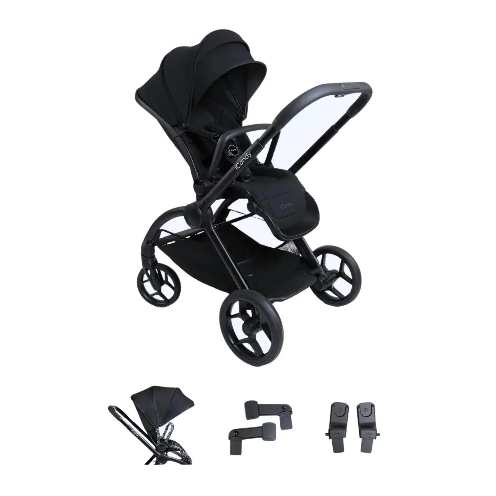 iCandy Core 2 Pram — full view with Matte Jet Black chassis and seat