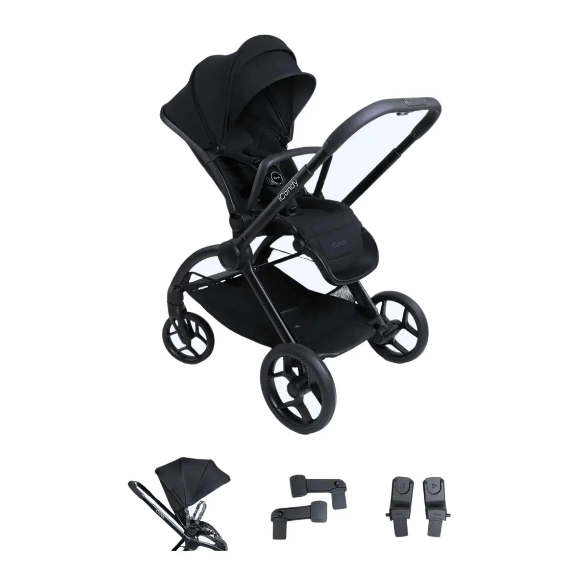iCandy Core 2 Pram — full view with Matte Jet Black chassis and seat