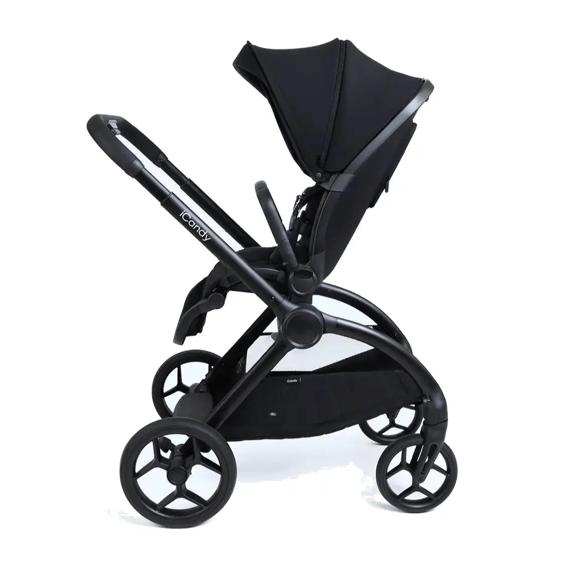 iCandy Core 2 Pram in Black — padded seat and head-hugger close-up