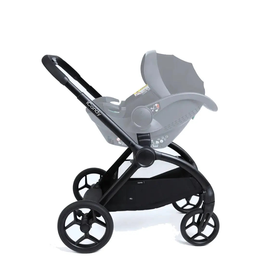iCandy Core 2 Pram in Black — extendable UPF 50+ canopy fully extended