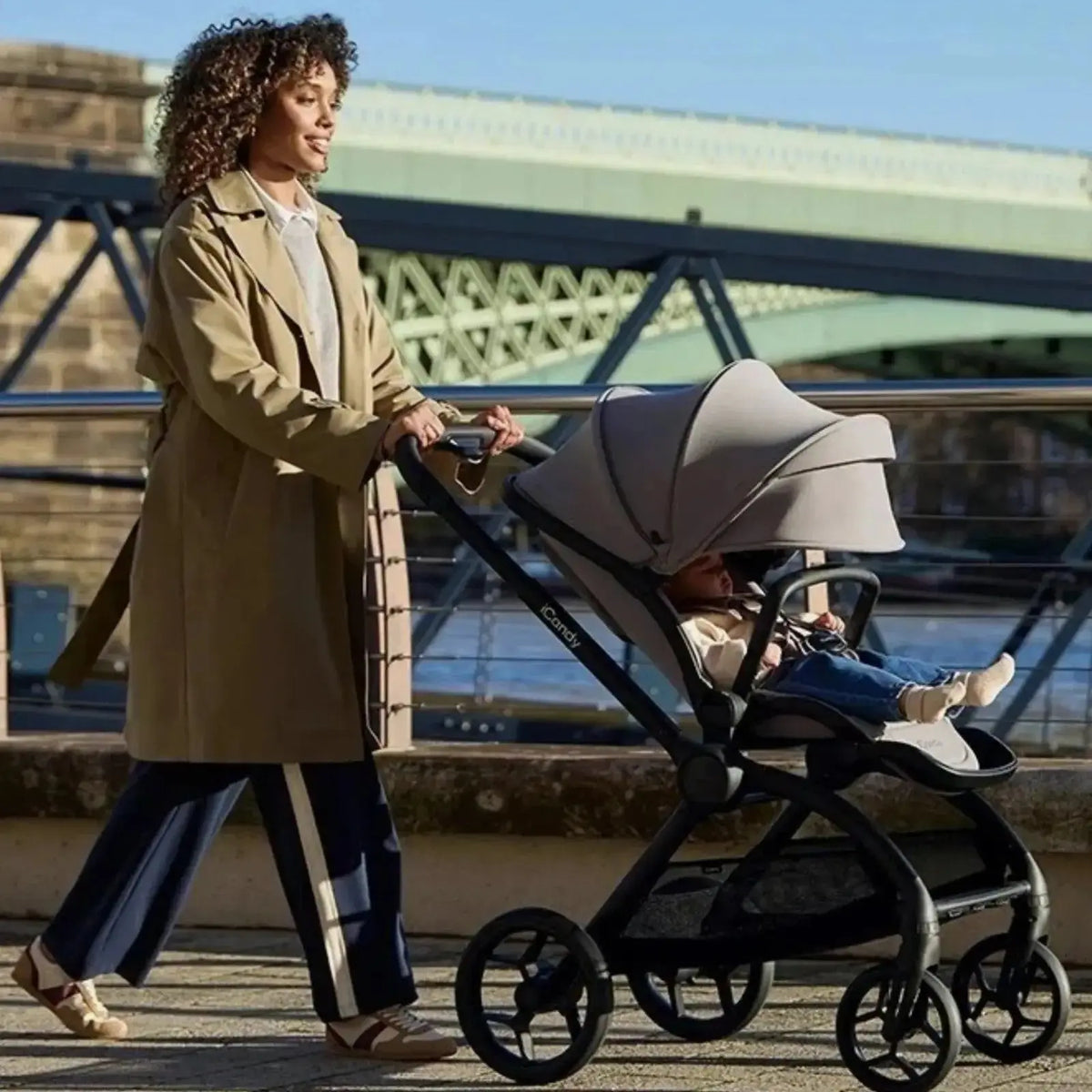 iCandy Core 2 Pram in Sandstone — rear storage basket and wheel detail