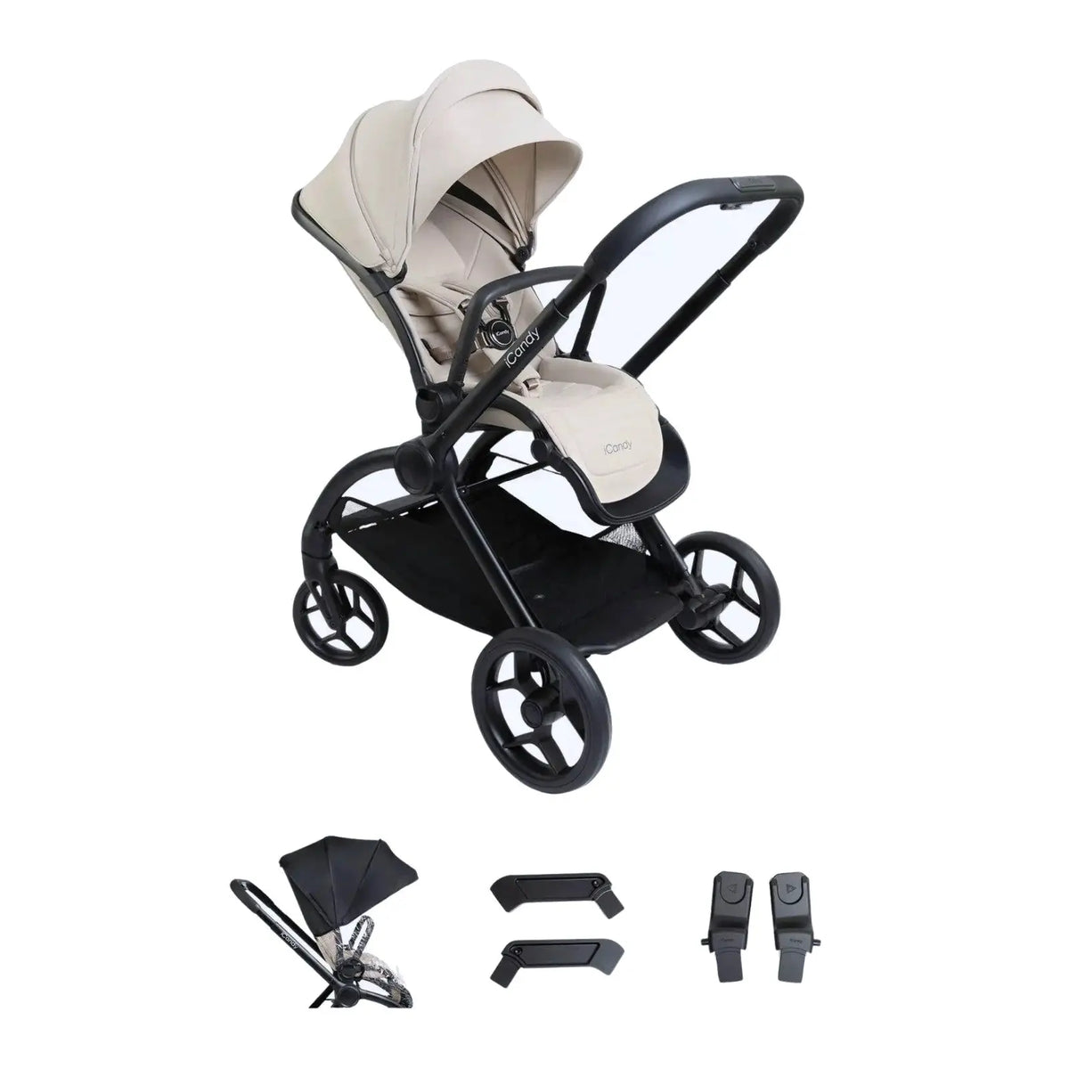 iCandy Core 2 Pram in Sandstone — three-quarter lifestyle view