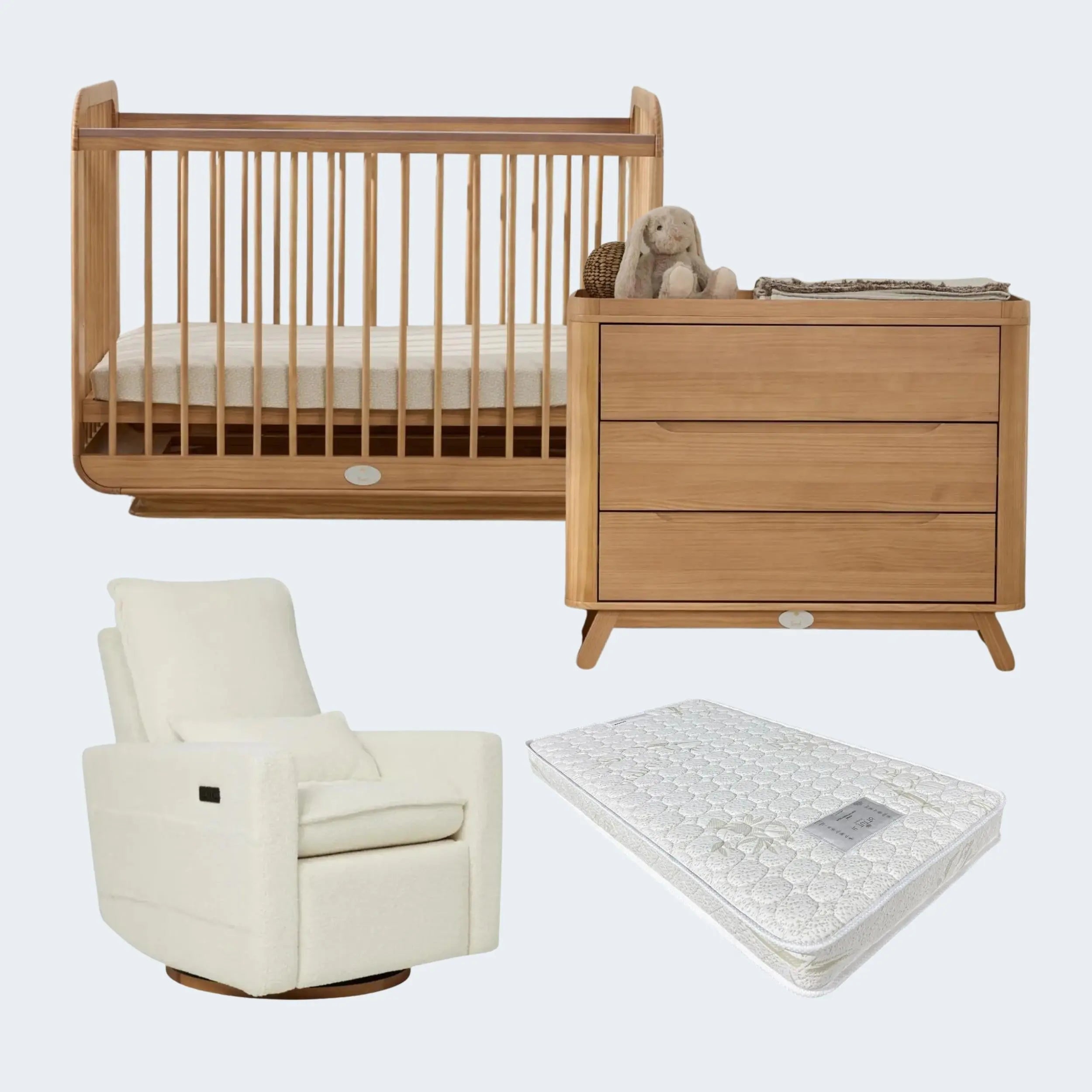 il Tutto Ollie Cot, Mattress, Dresser and Frankie Electric Nursing Chair Package  