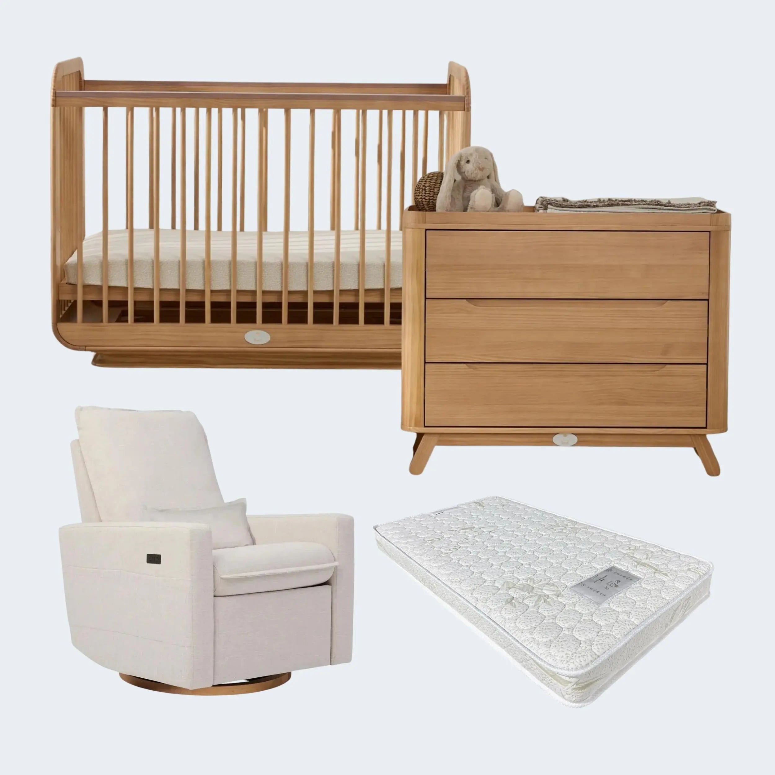il Tutto Ollie Cot, Mattress, Dresser and Frankie Electric Nursing Chair Package  