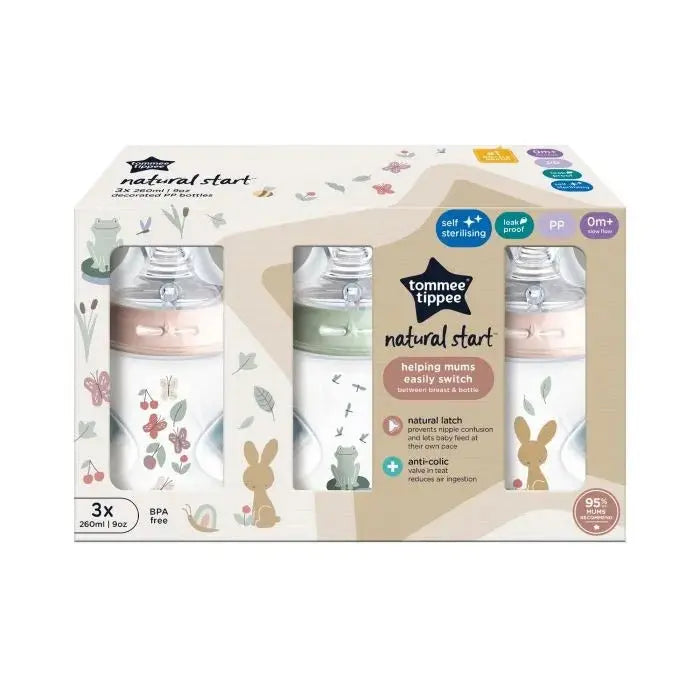 Tommee Tippee Natural Start Anti-Colic Deco Bottle With Slow Flow Teats 260ml 0M+  