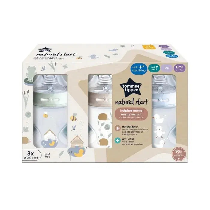 Tommee Tippee Natural Start Anti-Colic Deco Bottle With Slow Flow Teats 260ml 0M+  