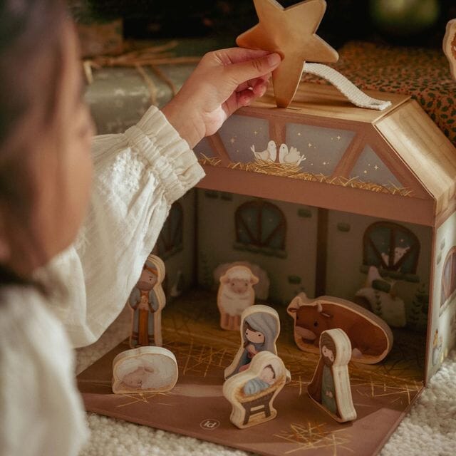 Little Dutch Nativity Play Box in play, sized for small hands