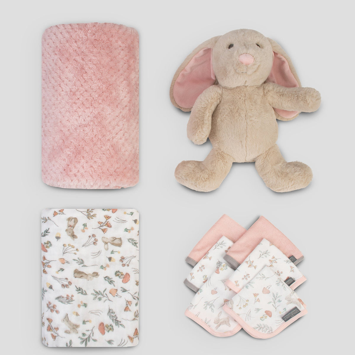 Little Linen Boxed Gift Set in Harvest Bunny with blanket, plush bunny, washers and muslin wrap