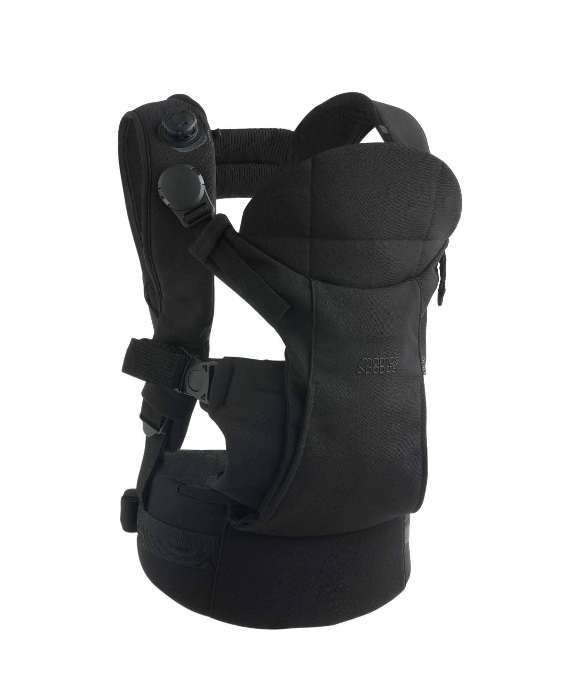 Kudo Baby Carrier Black by Mamas & Papas — parent carrying baby facing inward, birth to 36 months