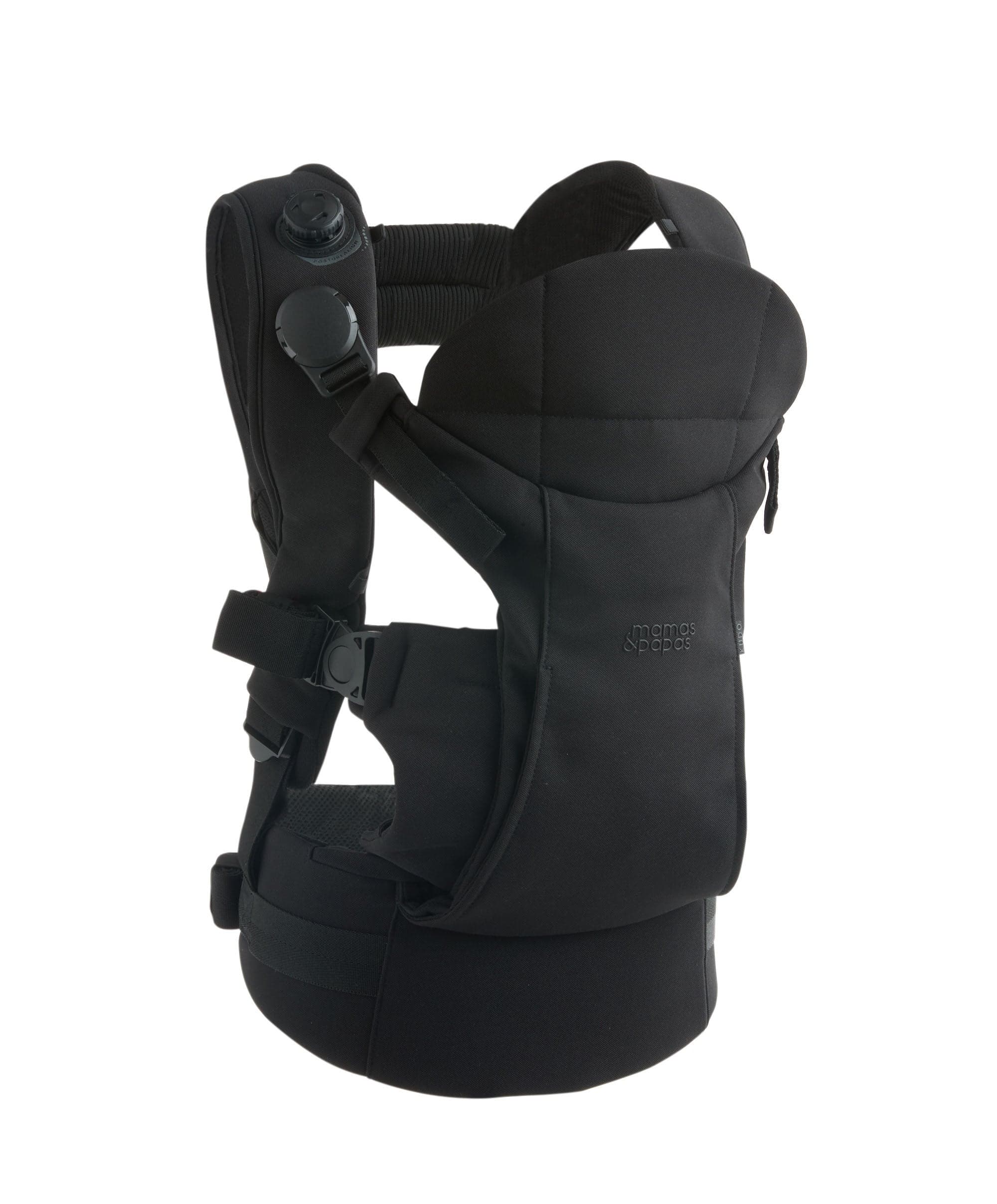 Kudo Baby Carrier Black by Mamas & Papas — parent carrying baby facing inward, birth to 36 months