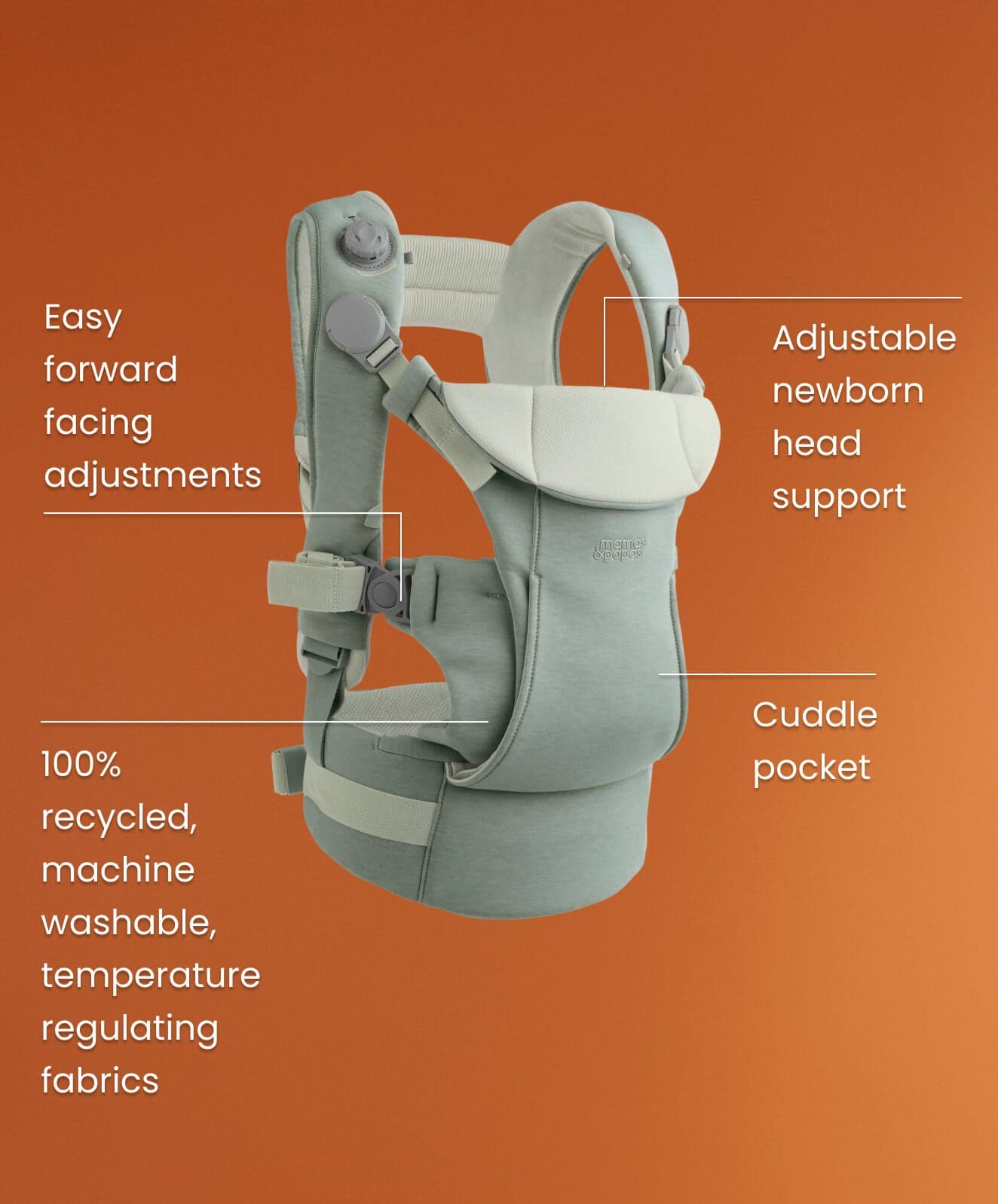 Mamas & Papas Kudo — 3-step fit system with pull-forward adjustments, suits all body types