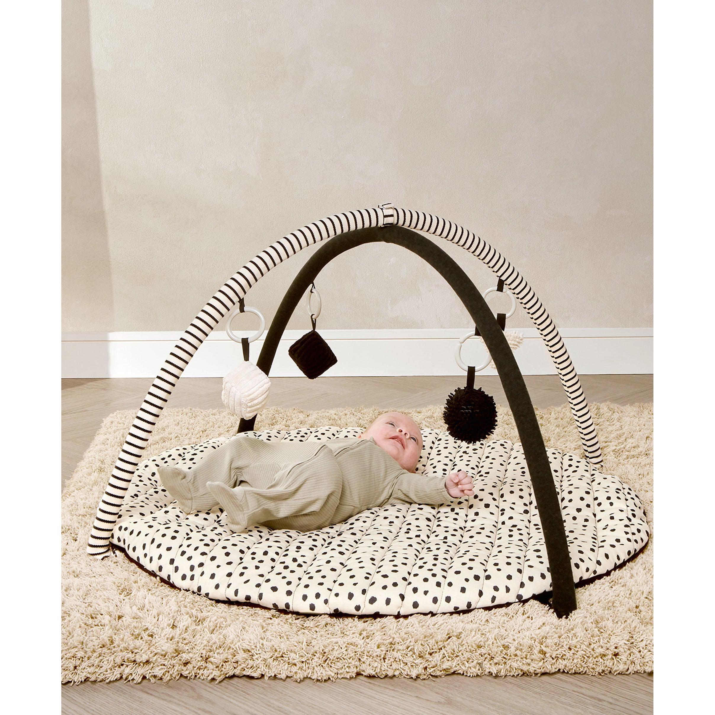 Mamas & Papas x Another Fox Playmat — high contrast B&W sensory playmat with 4 hanging toys, newborn