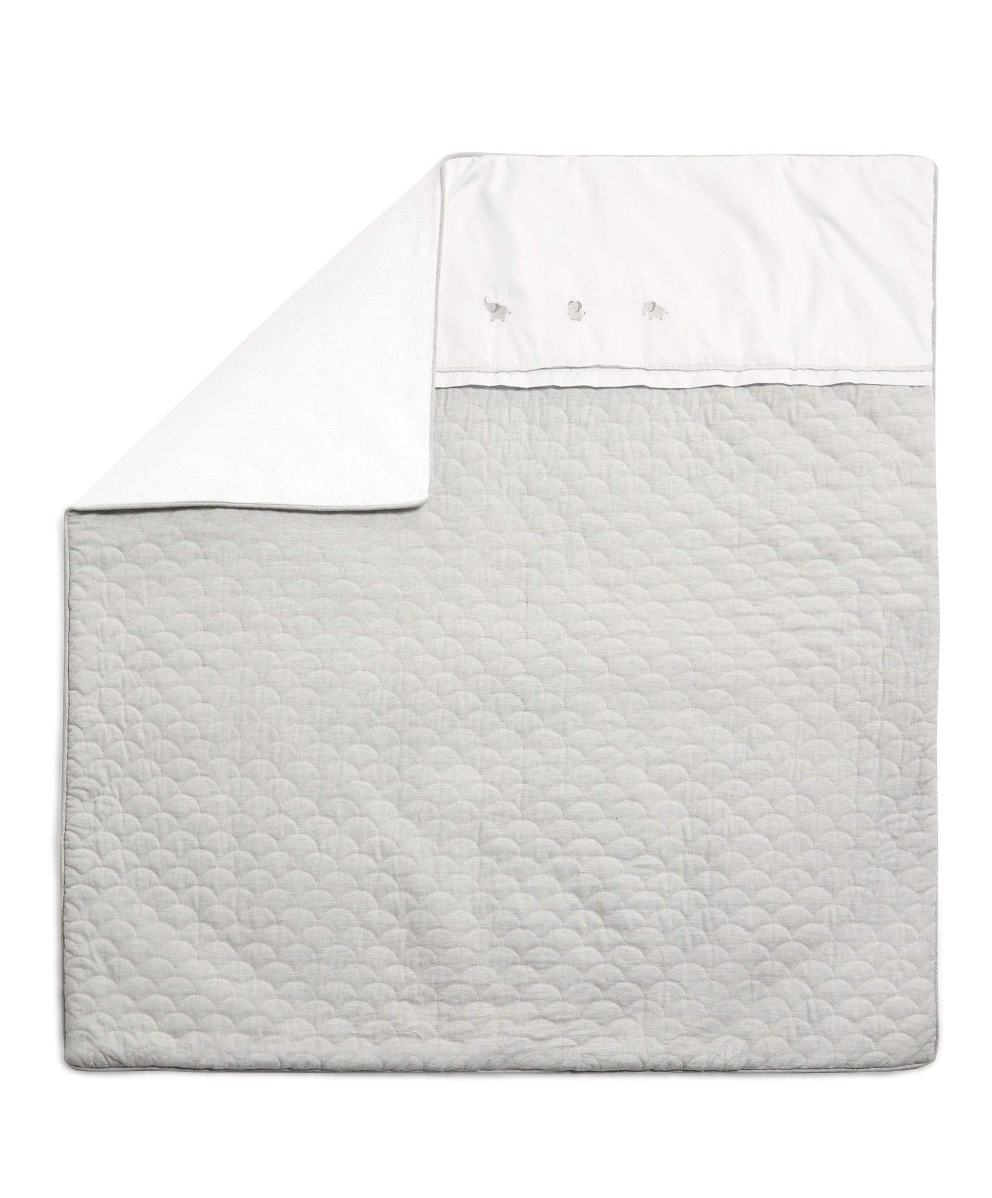 Welcome to the World Elephant quilt by Mamas & Papas — embroidered elephant on bamboo cotton cot quilt