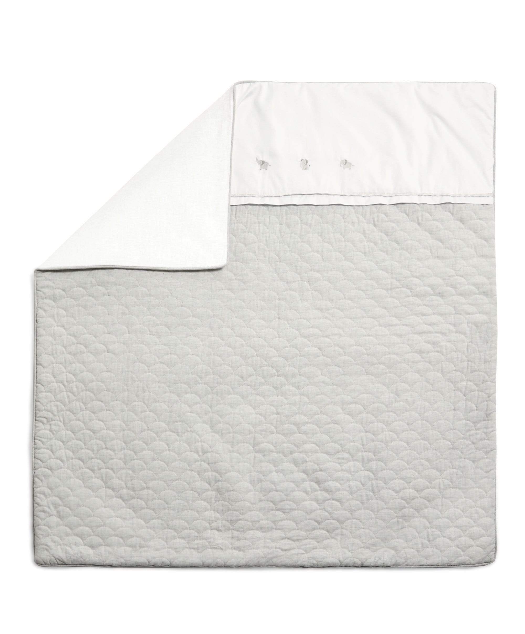 Welcome to the World Elephant quilt by Mamas & Papas — embroidered elephant on bamboo cotton cot quilt