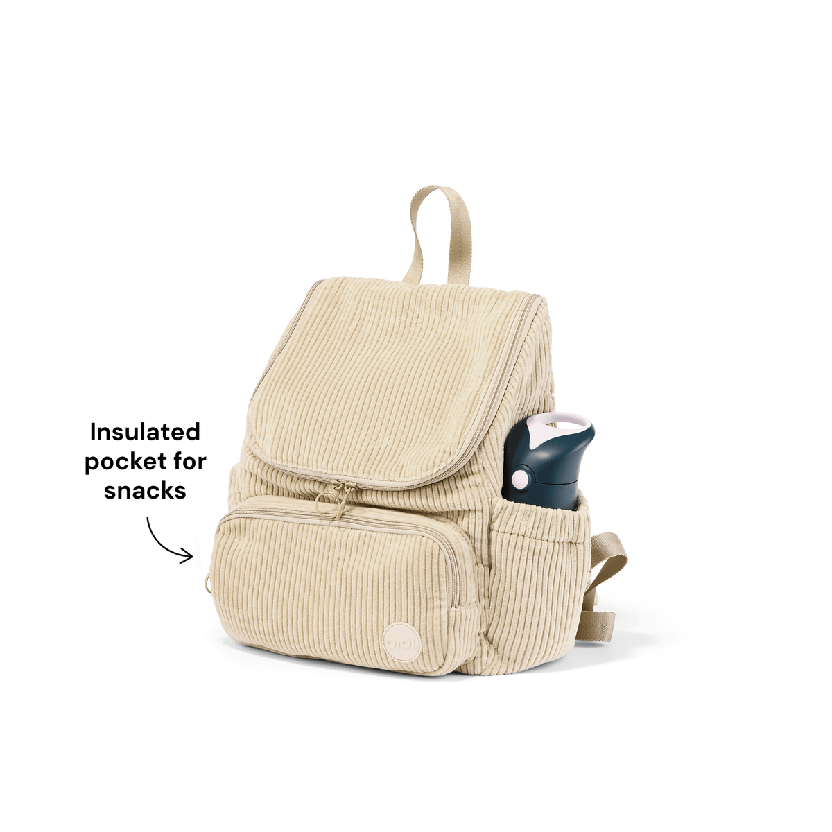 OiOi Signature Kids Backpack insulated snack pocket in Cream corduroy