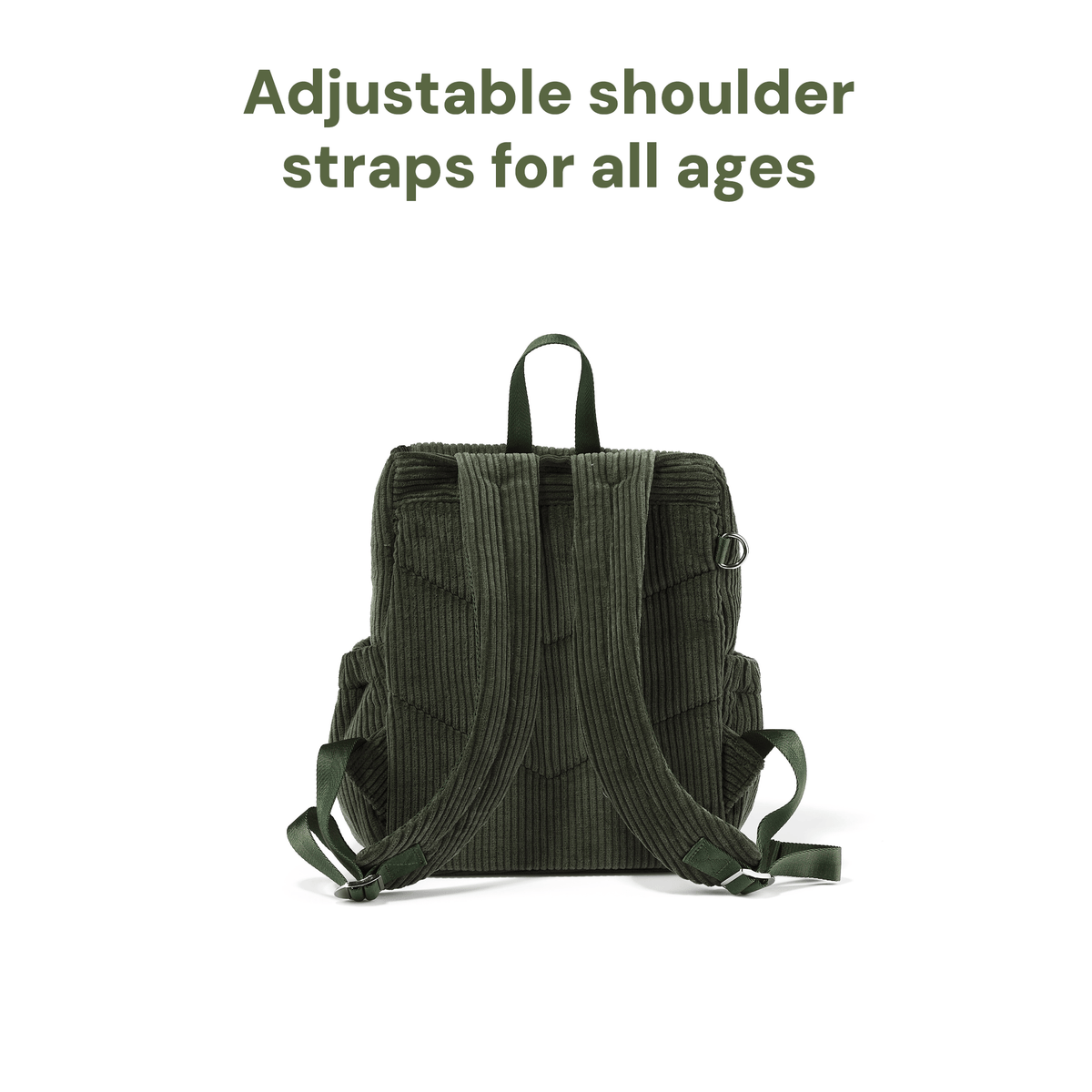 OiOi Signature Kids Backpack breathable mesh padded shoulder straps (shown in Moss Green)