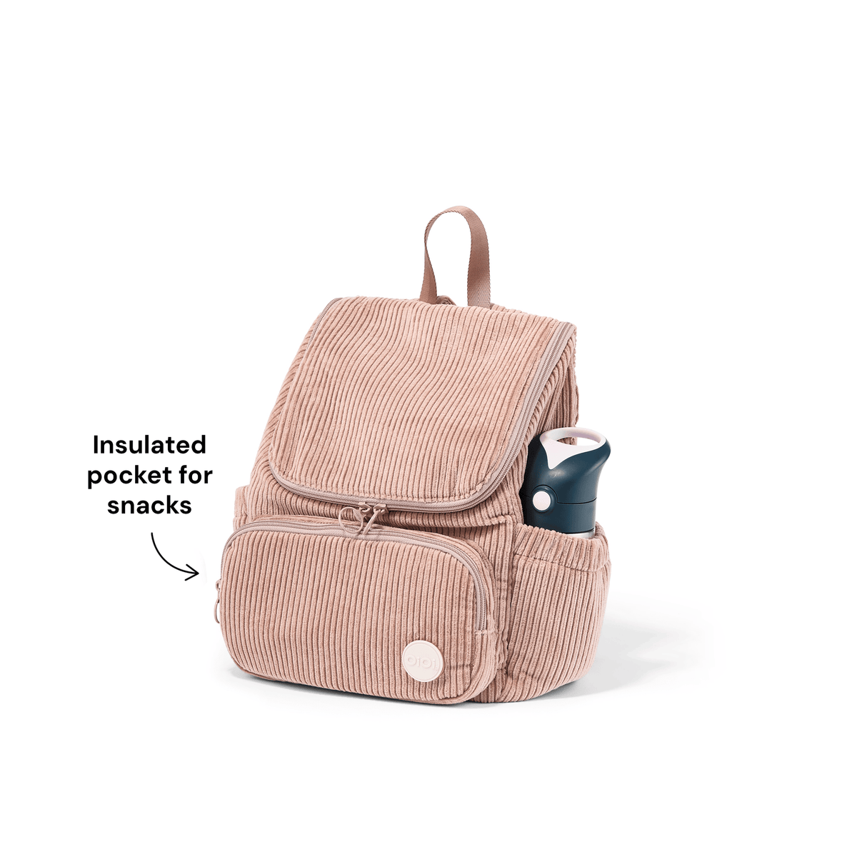 OiOi Signature Kids Backpack insulated snack pocket in Rose Pink corduroy