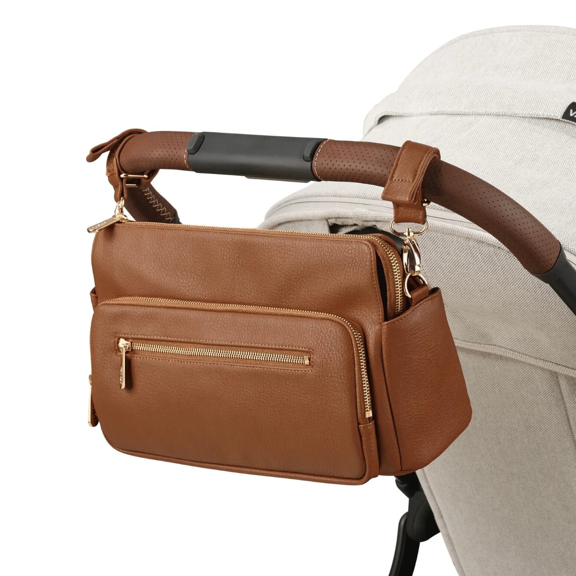 Multitasker Pram Caddy 2.0 - Chestnut Brown Vegan Leather