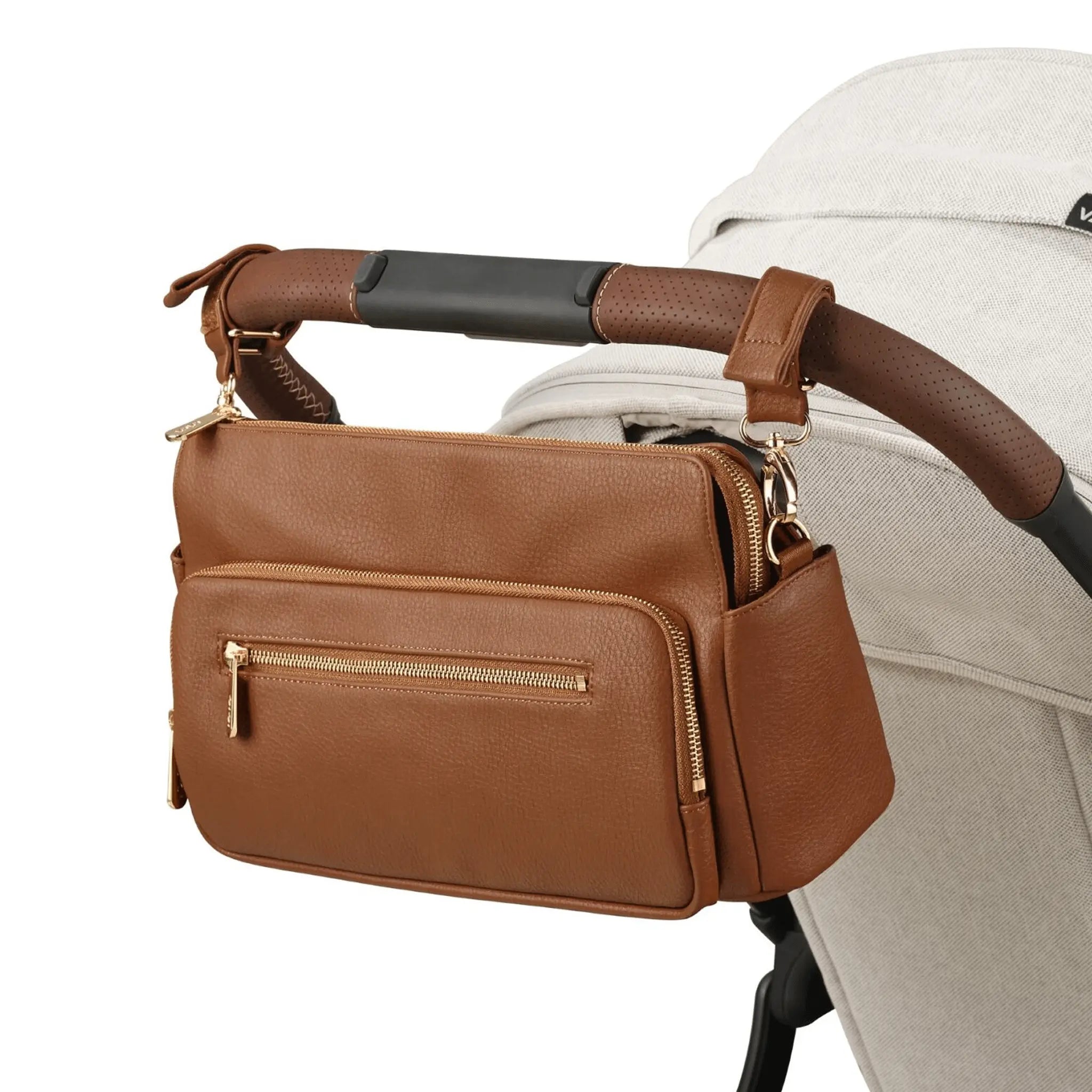 Multitasker Pram Caddy 2.0 - Chestnut Brown Vegan Leather