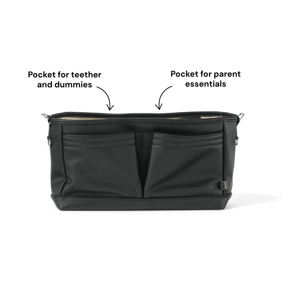 OiOi Signature Pram Caddy black dimple vegan leather front view