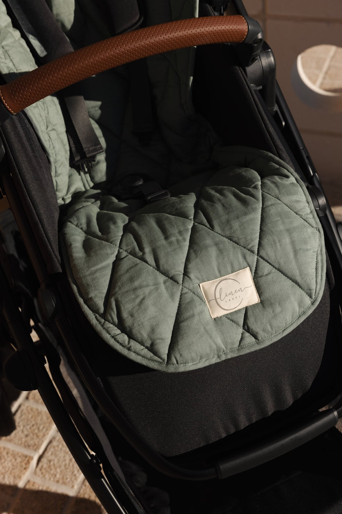 Linen Label pure linen pram liner in Opal Sage