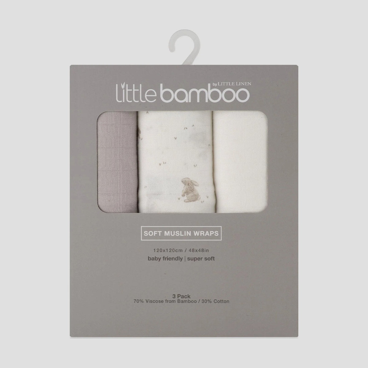 Little Bamboo Muslin Wraps 3 Pack in Stone Grey