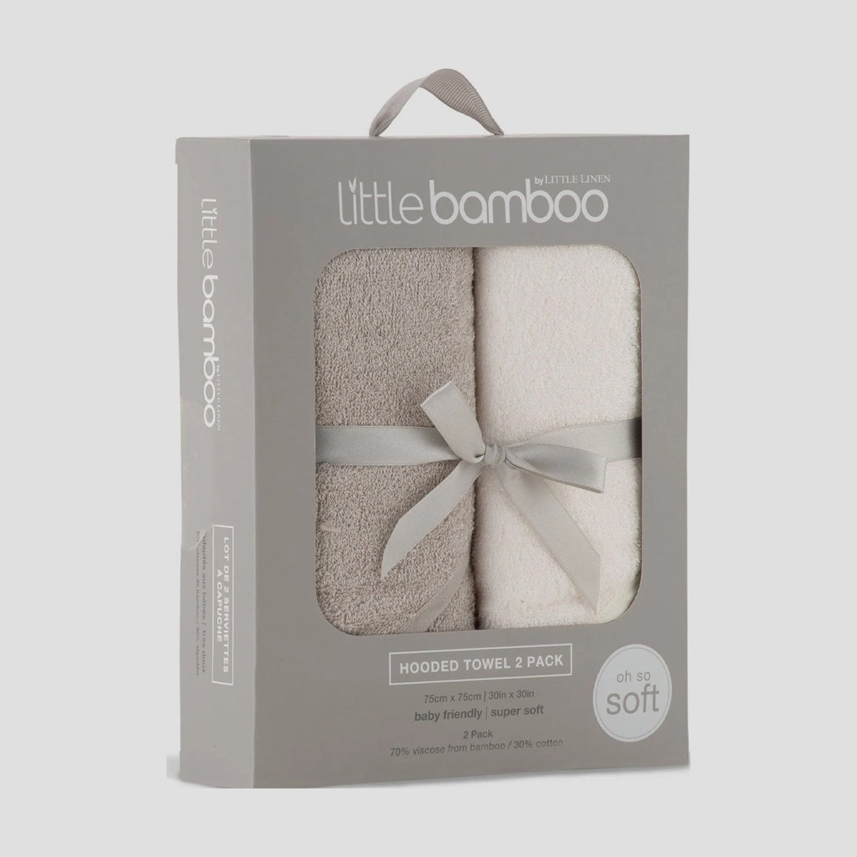 Stone Grey bamboo hooded towel shown open