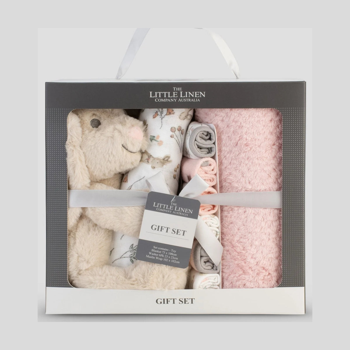 Front of the Little Linen Harvest Bunny gift box