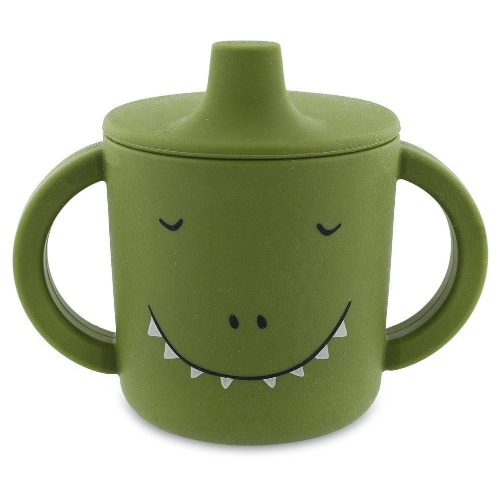 Trixie Mr. Dino silicone sippy cup 200ml – green dinosaur training cup, full view