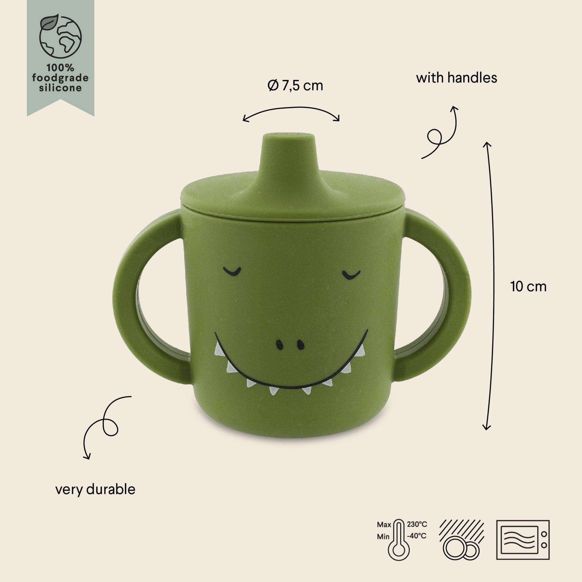 Trixie Mr. Dino 200ml silicone sippy cup – BPA-free toddler training cup