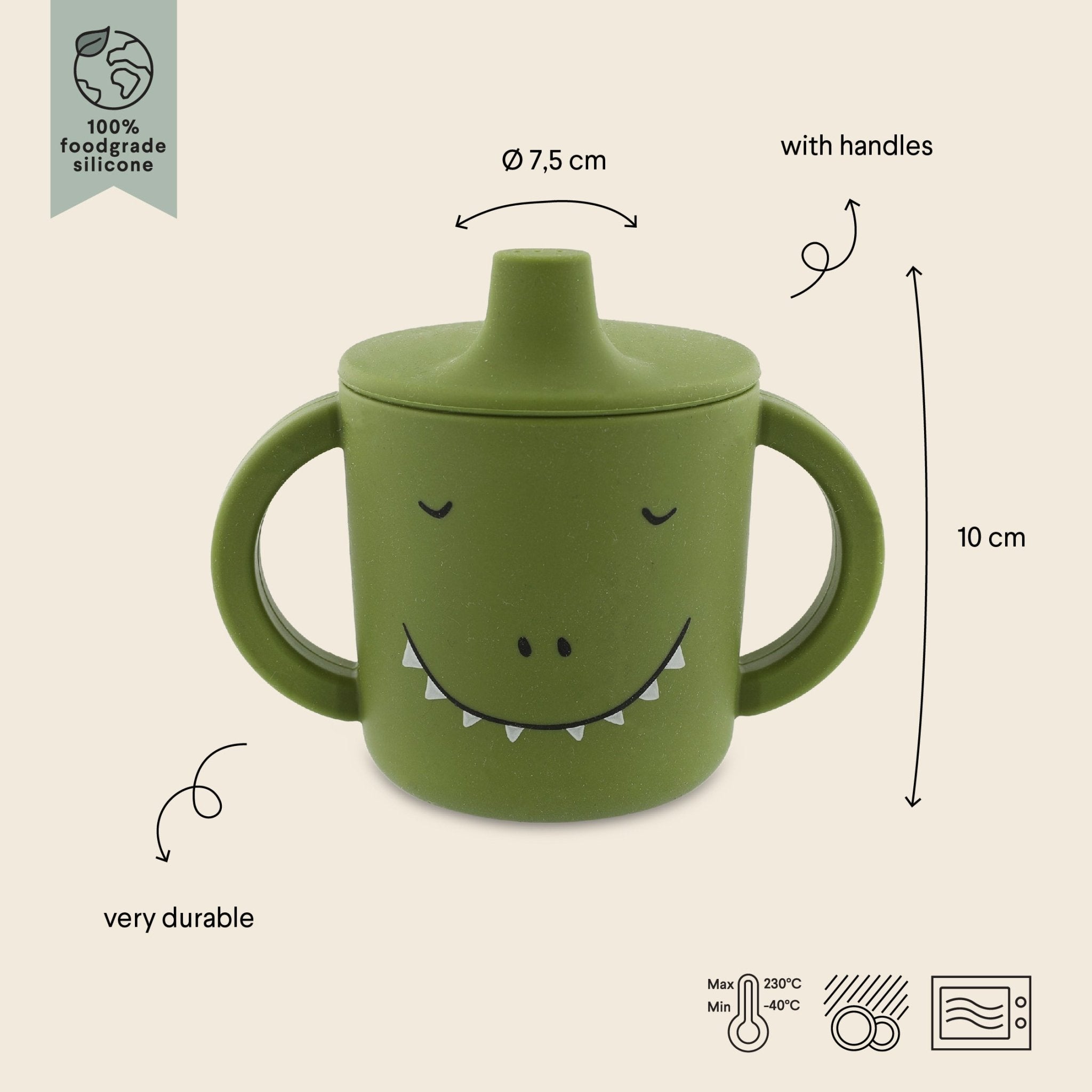 Trixie Mr. Dino 200ml silicone sippy cup – BPA-free toddler training cup
