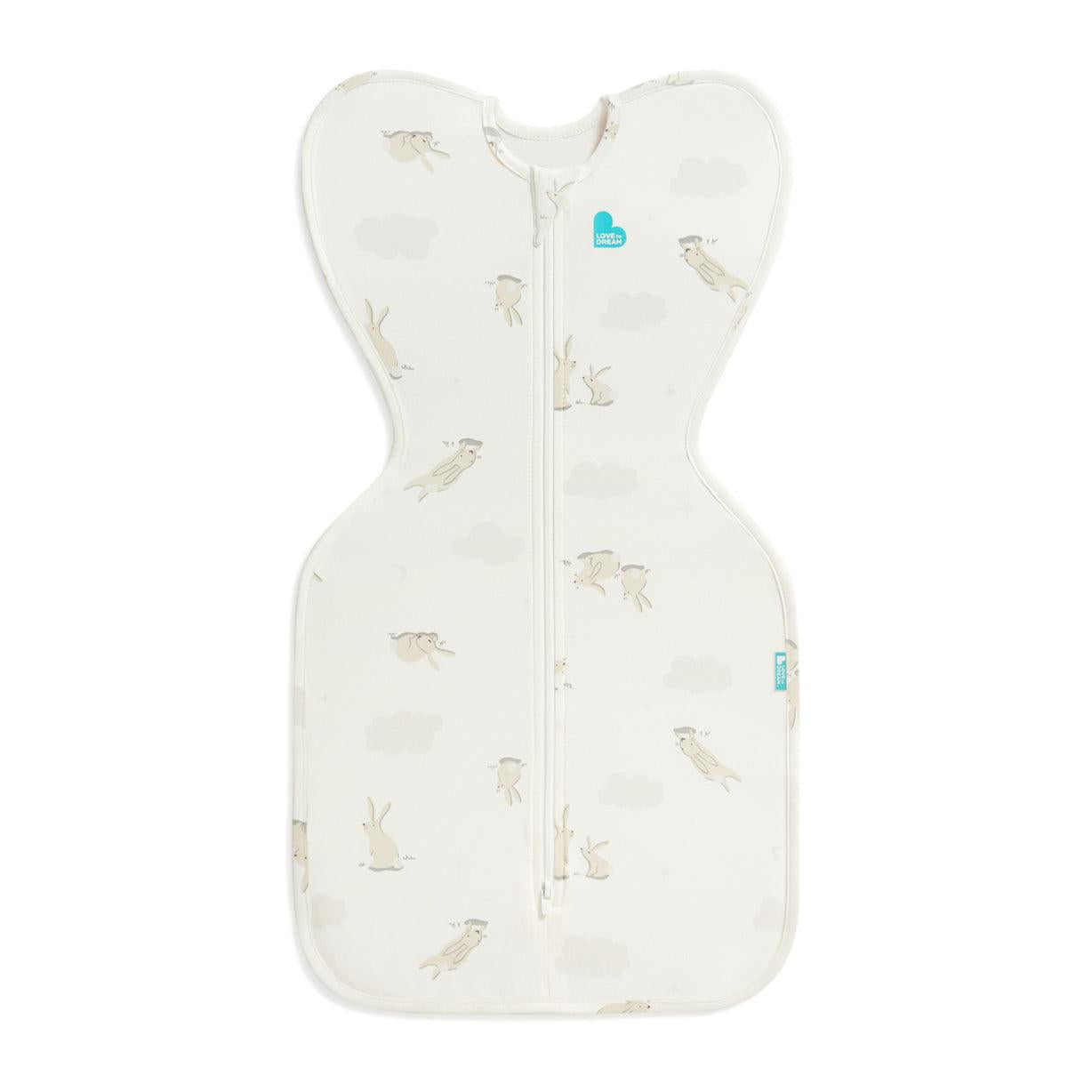 Love to Dream Swaddle Up 1.0 TOG Cotton showing ARMS UP natural self-soothing position