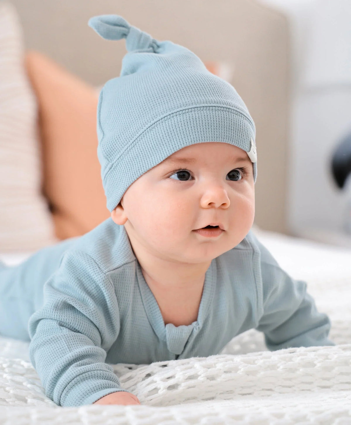 Lummi in Colour baby beanie in Dusk Blue organic cotton waffle