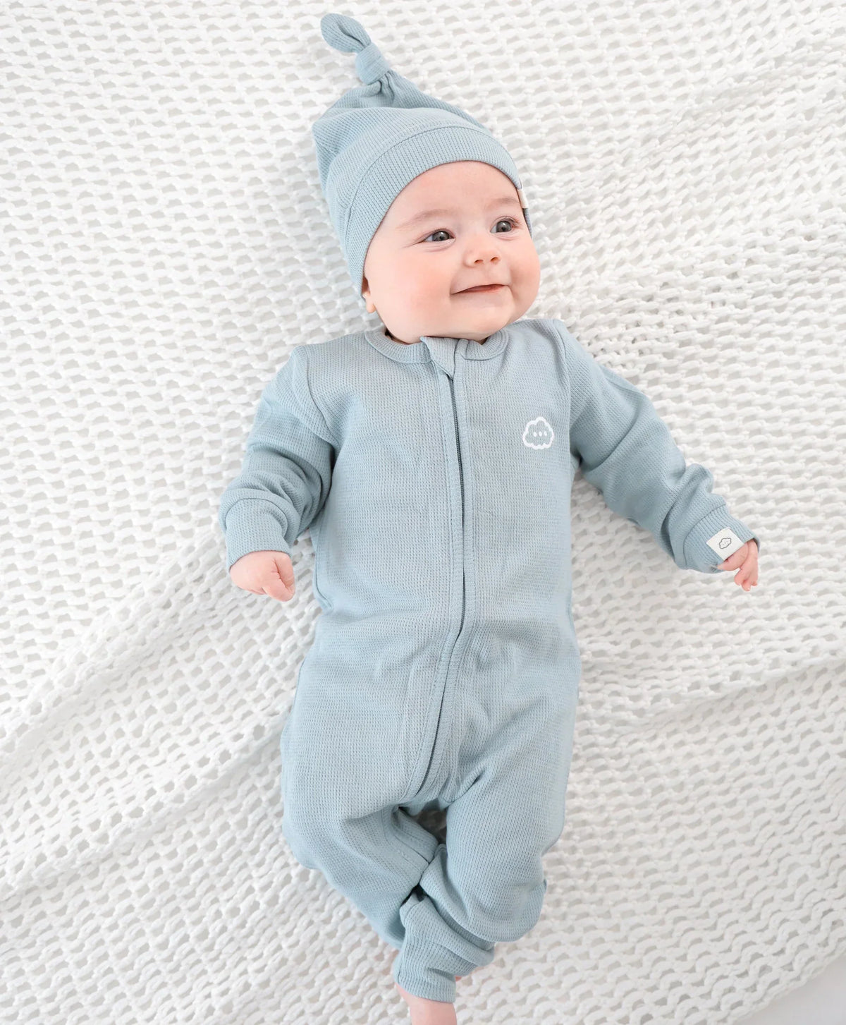 Lummi in Colour growsuit in Dusk Blue organic cotton waffle