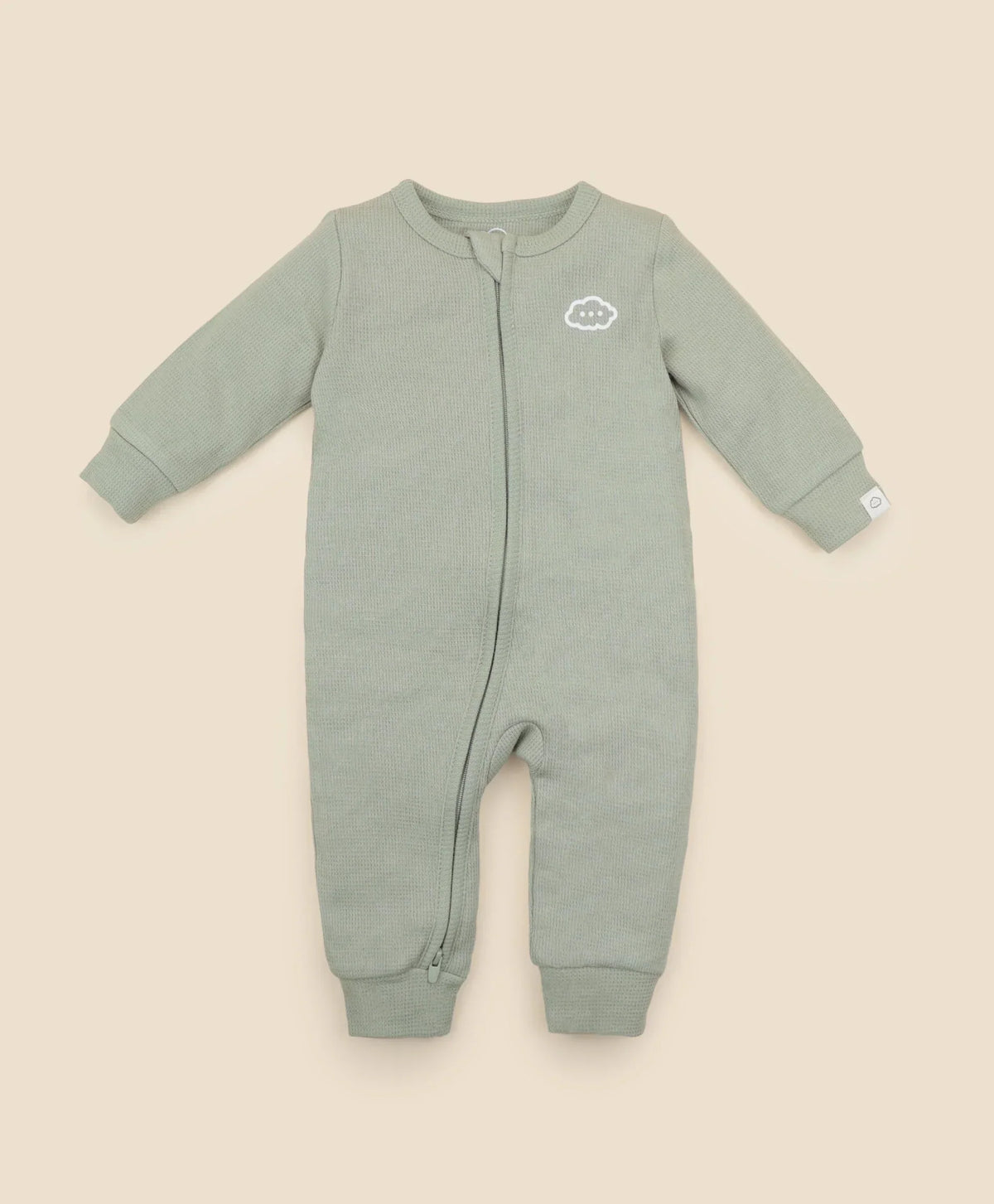 Lummi in Colour growsuit in Sage Green organic cotton waffle
