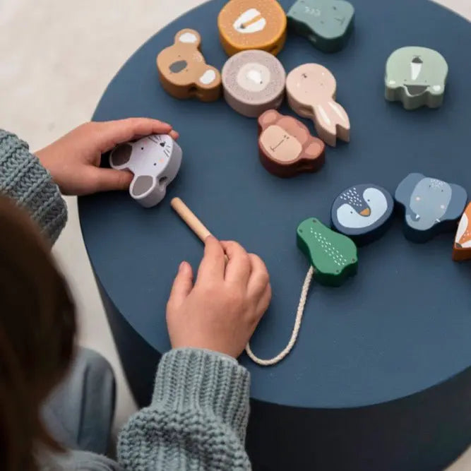 Wooden animal lacing beads