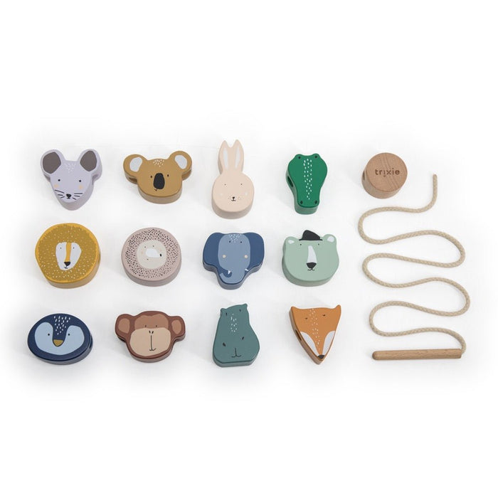 Wooden animal lacing beads