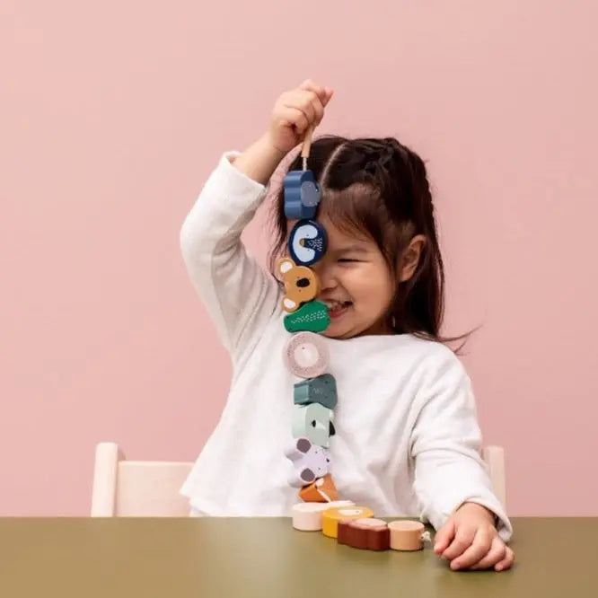 Wooden animal lacing beads