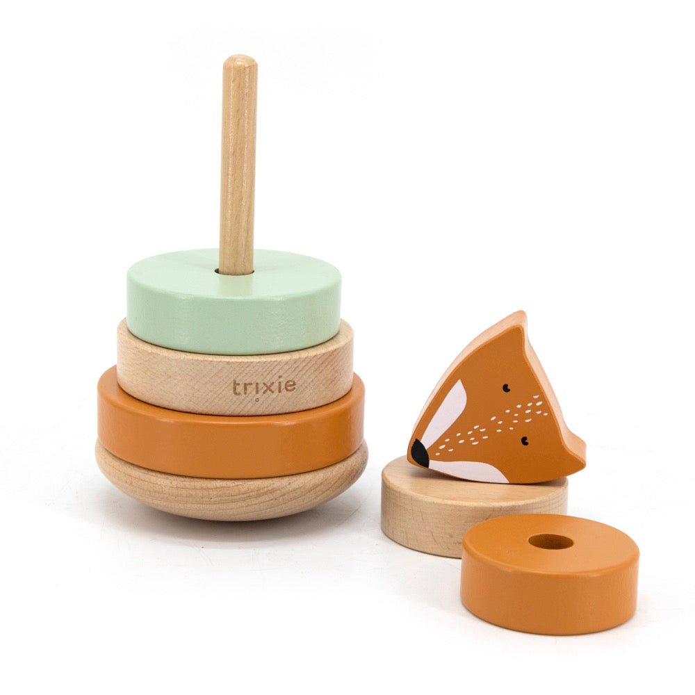 Trixie Mr. Fox stacking toy with all six rings complete – toddler fine motor toy