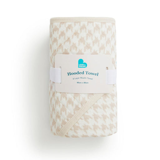 Hooded Towel Cotton Blend Tan Houndstooth